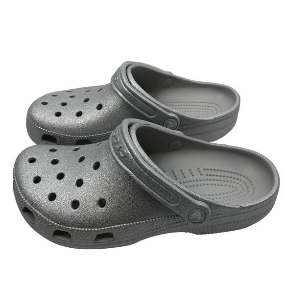 NEW Crocs Classic Glitter Clogs Unisex Mens 8US / Womens 10US Silver NWOB - Picture 2 of 8